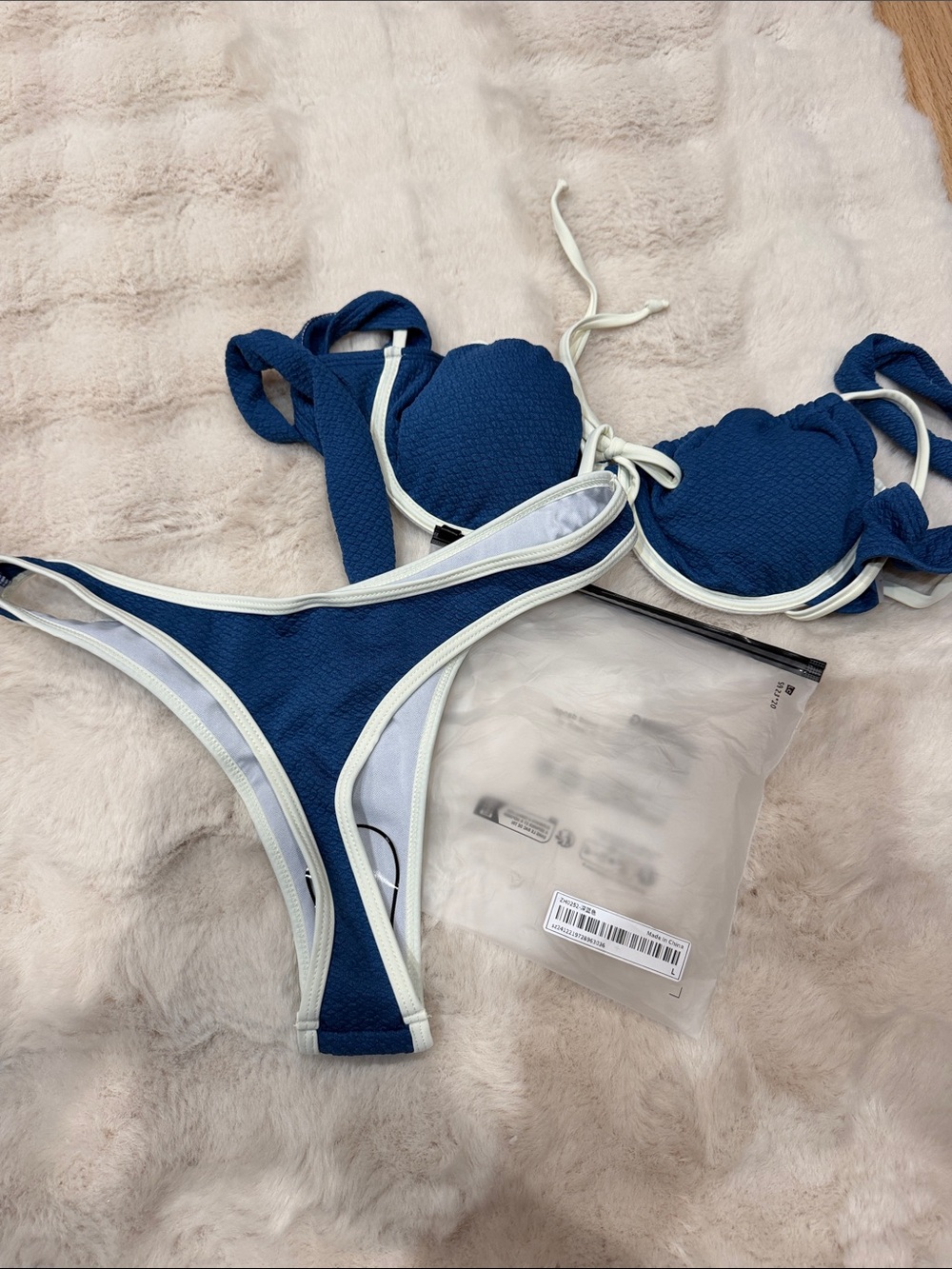 SHEIN Navy Blue Bikini with White Trim